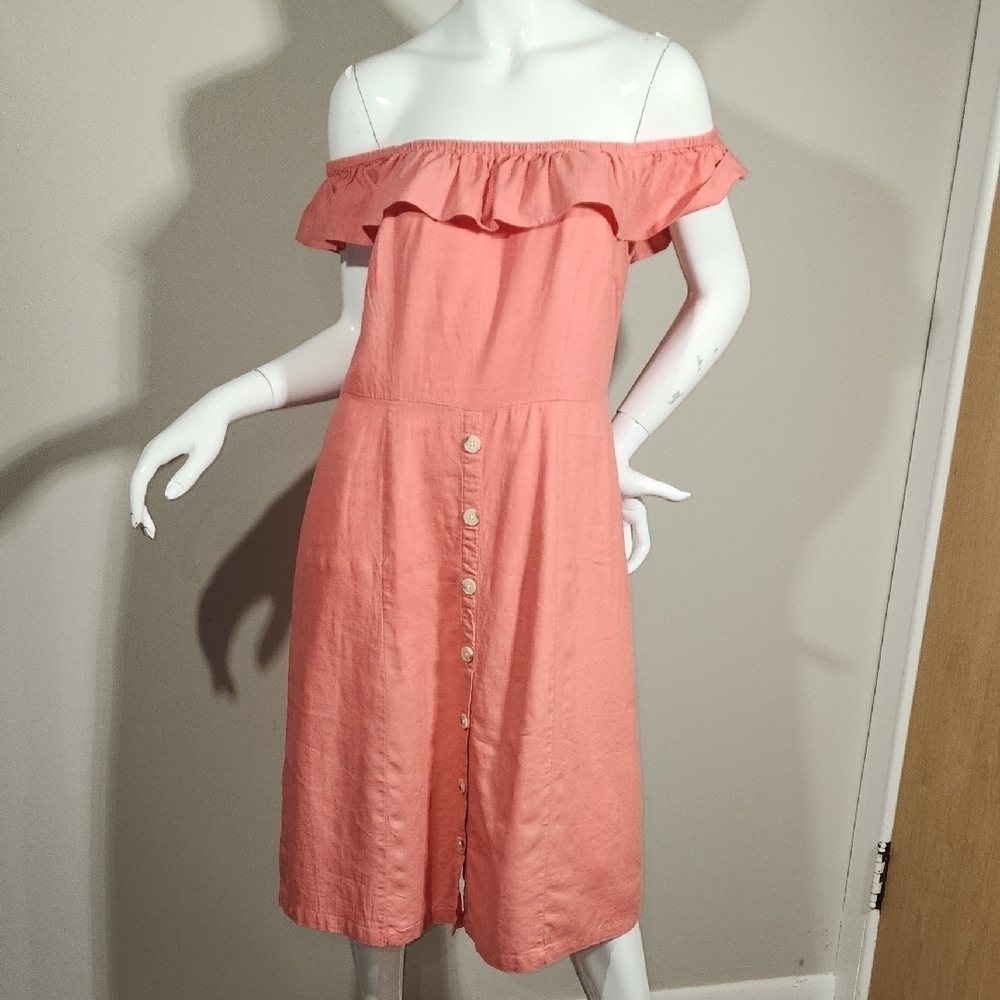LOFT Coral Off-Shoulder Midi Dress